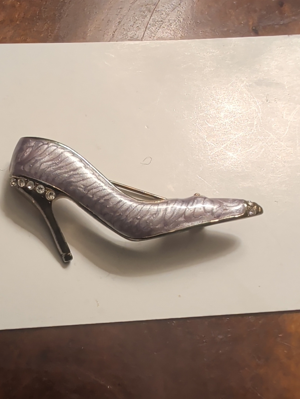 Vintage Shoe Brooch Pin Purple Lilac Trendy enamel rhinestone high heel 2.5"
